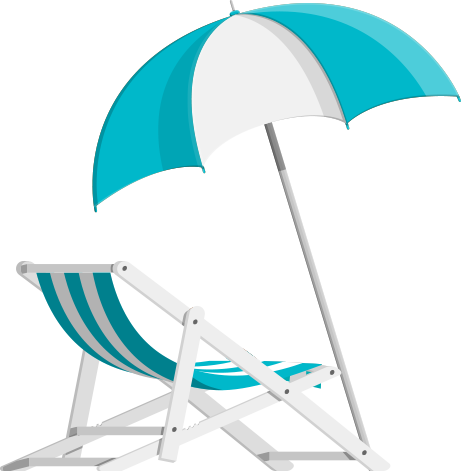A relaxing beach chair with an umbrella set up on the sandy shore, inviting guests to unwind under the sun.